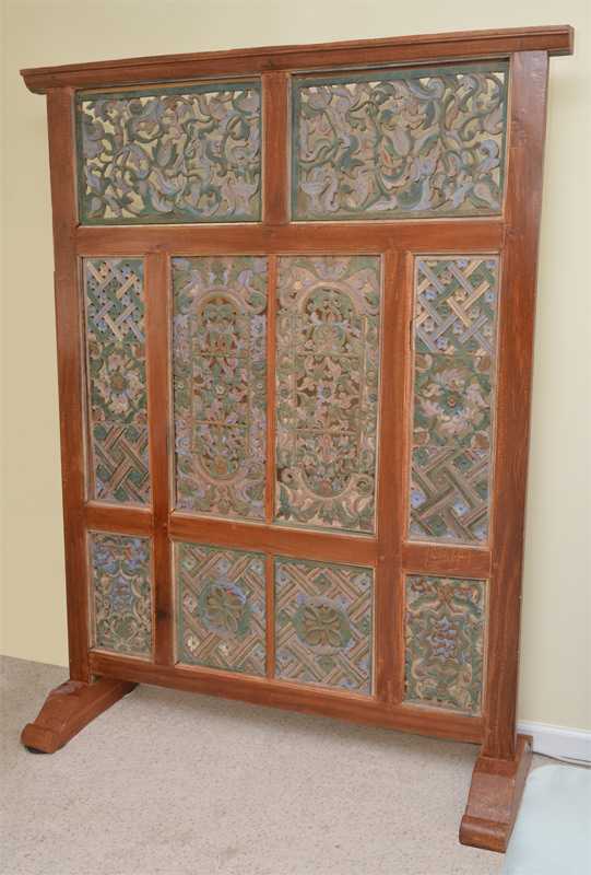 Appraisal: LARGE PERSIAN CARVED SCREEN Detailed pieced carved panels featuring polychrome