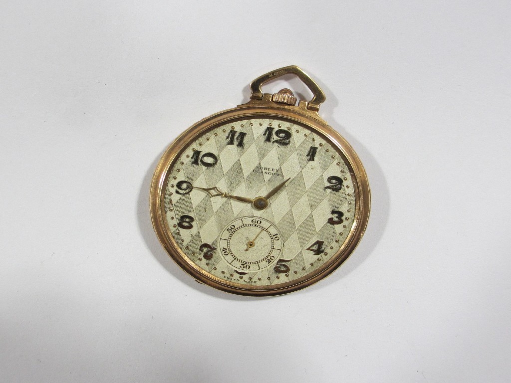 Appraisal: Art Deco ct gold cased open faced pocket watch retailed