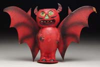 Appraisal: EXTREMELY RARE HALLOWEEN BAT WITH WINGS LANTERN Full figured devil