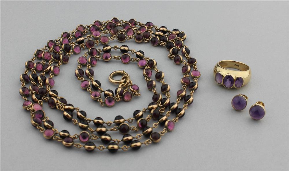 Appraisal: AMETHYST BEADED NECKLACE K YELLOW GOLD AMETHYST EARRINGS AND K