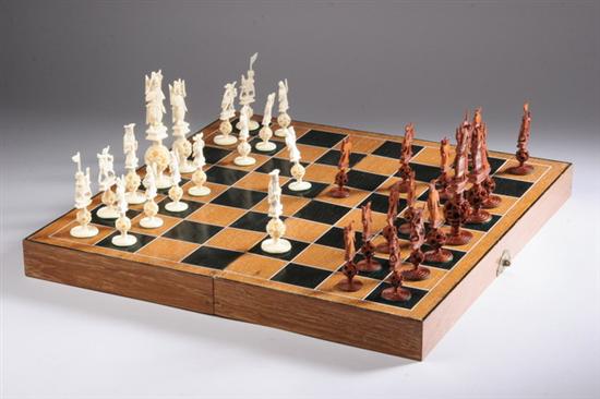 Appraisal: THIRTY-TWO PIECE CHINESE IVORY CHESS SET AND BOX - Chess