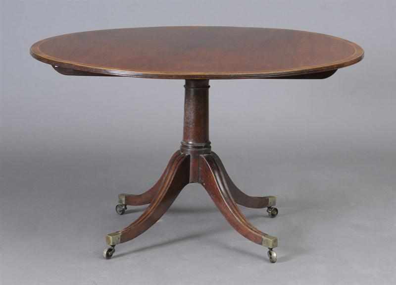 Appraisal: REGENCY INLAID MAHOGANY TILT-TOP BREAKFAST TABLE The circular cross-banded and