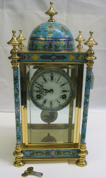 Appraisal: A BRASS AND CLOISONNE ENAMEL CASED MANTEL SHELF CLOCK with