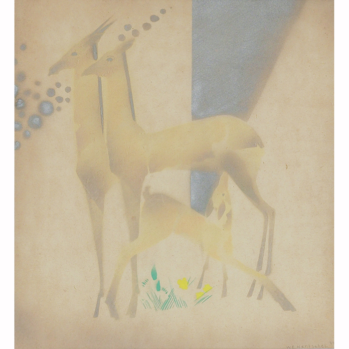 Appraisal: William Hentschel lithograph colorful print of gazelles signed dated mirrored