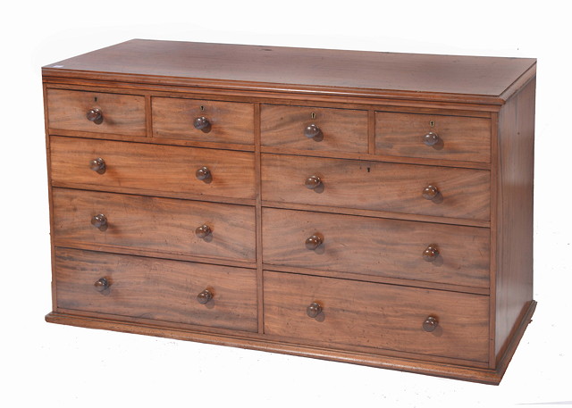 Appraisal: A TH CENTURY MAHOGANY LONG LOW CHEST of two banks