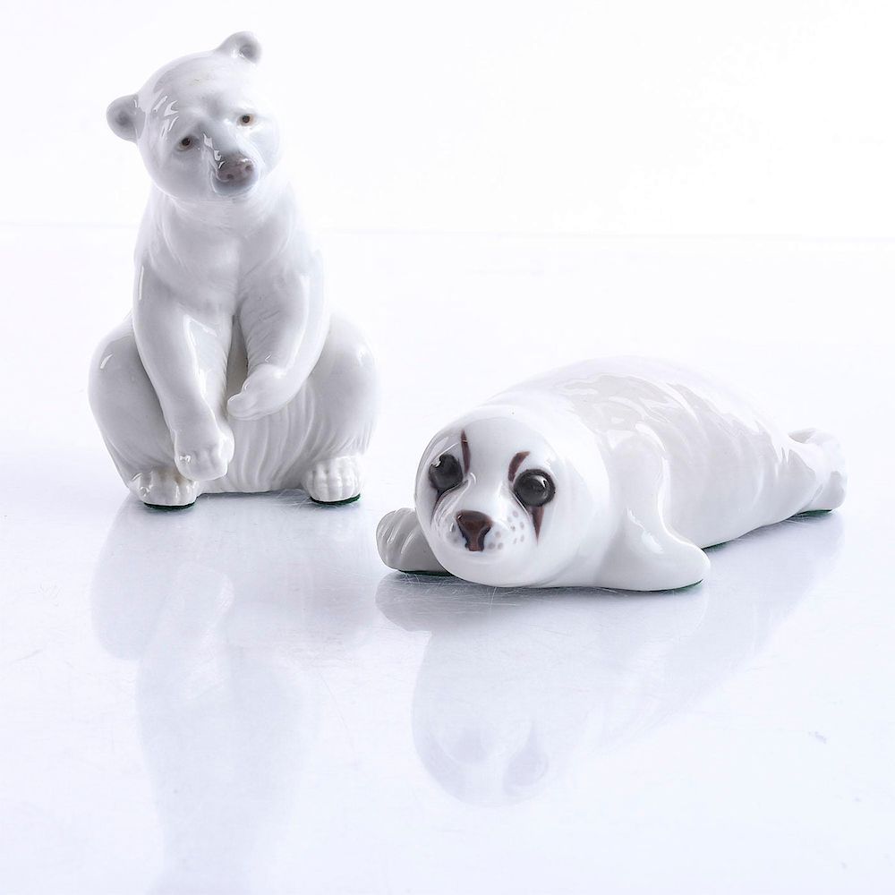 Appraisal: CERAMIC ANIMAL FIGURINES POLAR BEAR AND BABY SEAL Lladro polar