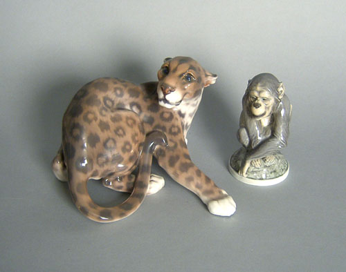 Appraisal: Copenhagen porcelain leopard h together with a monkey h