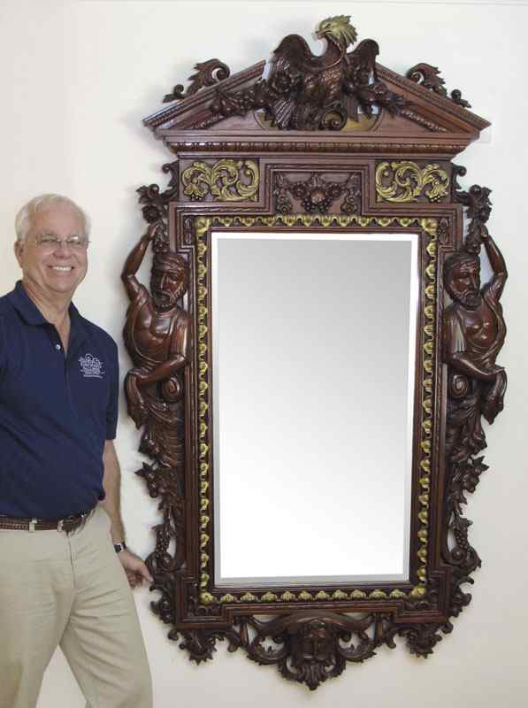 Appraisal: DECORATIVE ANTIQUE STYLE CARVED MAHOGANY MIRROR Architectural pediment with carved