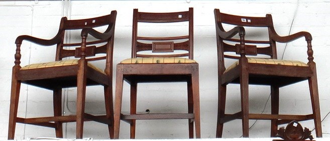 Appraisal: A set of six th century mahogany dining chairs on