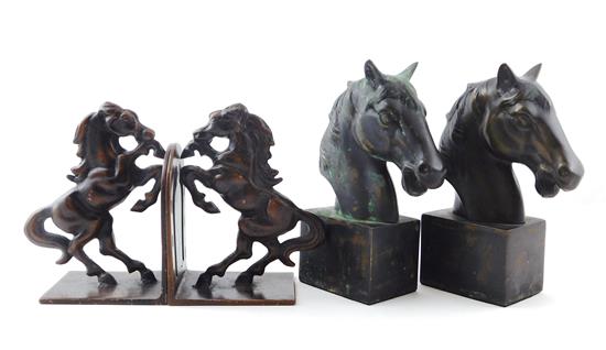 Appraisal: Two pairs th C horse themed bookends pair unmarked bronze