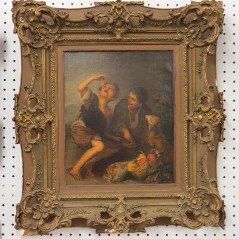 Appraisal: th Century Oil on Canvas Melon Eaters continental school image