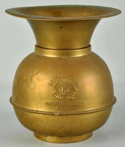 Appraisal: Brass Redskin Brand Chewing Tobacco Spittoon Description Nice image of