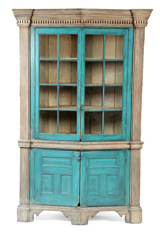 Appraisal: TURKEY BREAST CORNER CUPBOARD American early th century pine and