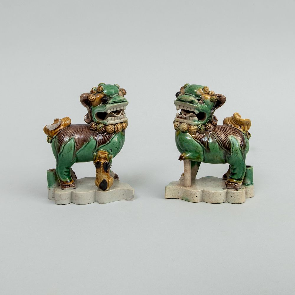 Appraisal: Small Pair of Chinese Famille Verte Porcelain Figures Buddhistic Lions