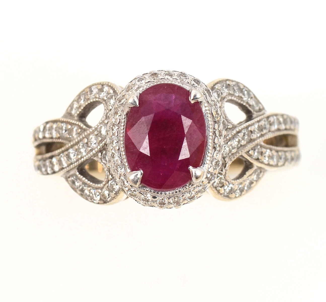 Appraisal: K RUBY DIAMOND RING CT oval cut ruby is set