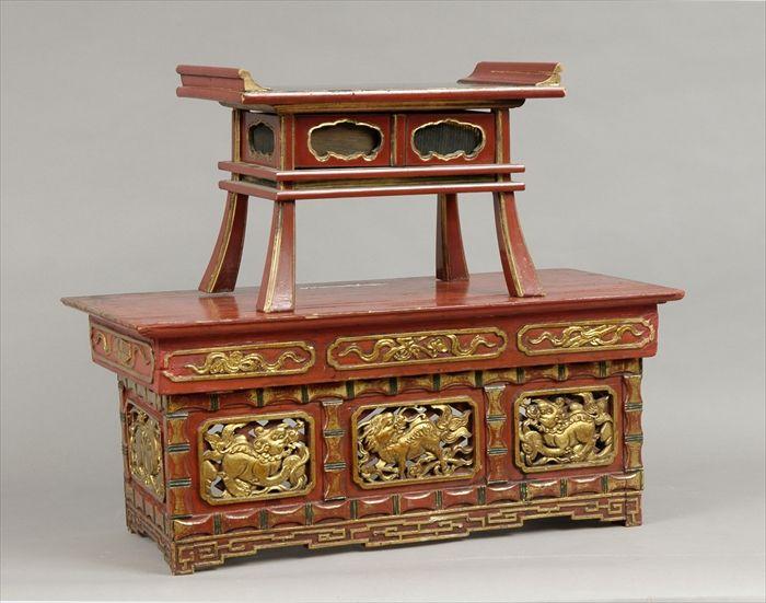 Appraisal: Japanese Red Lacquer Shrine Table Together with a Chinese red