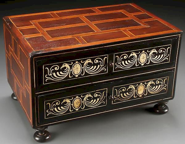 Appraisal: MARQUETRY BONE INLAID DRESSER BOX AN EARLY TH CENTURY MARQUETRY