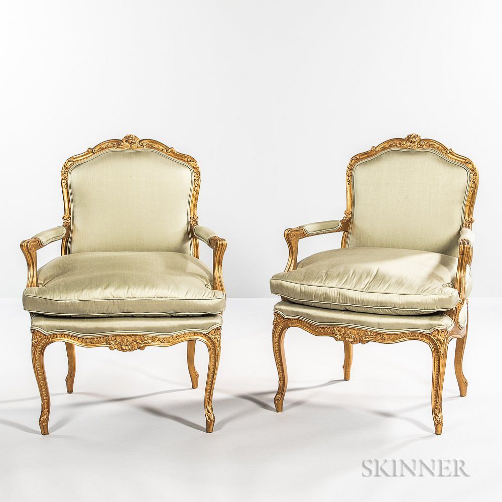 Appraisal: Pair of Giltwood Fauteuils Pair of Giltwood Fauteuils th century