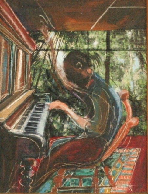 Appraisal: Rengate Man Playing Piano oil on canvas board x cm