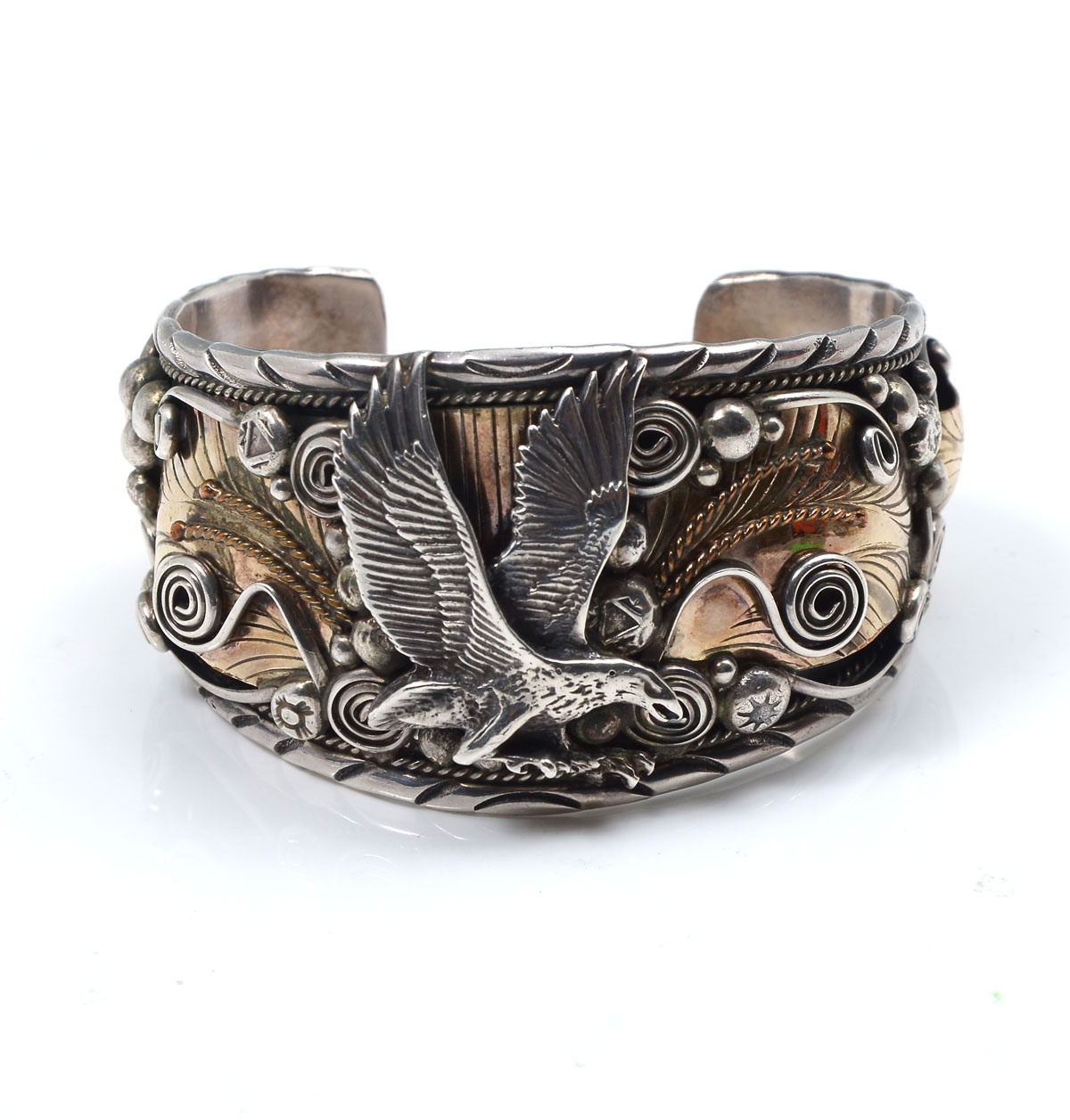 Appraisal: ZUNI CHARLIE HANNAWEEKE EAGLE STERLING CUFF BRACELET Beautifully detailed fancy