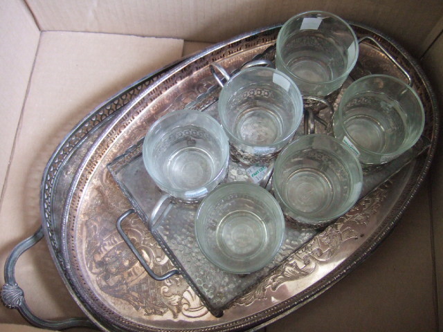 Appraisal: Plated wares comprising a set of six tea glasses with