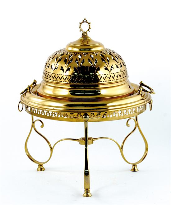 Appraisal: Ornate brass brazier late th century pierced dome top resting