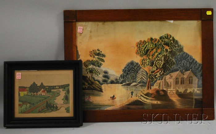 Appraisal: Two Framed Watercolor on Paper American Landscape Views a river