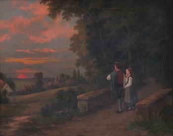 Appraisal: H Gehrich Belgian act ca Sunset landscape Oil on canvas