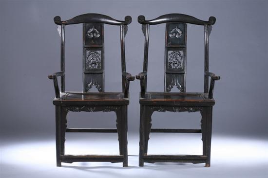 Appraisal: PAIR CHINESE ELM WOOD CHAIRS Qing Dynasty circa Shandong Province