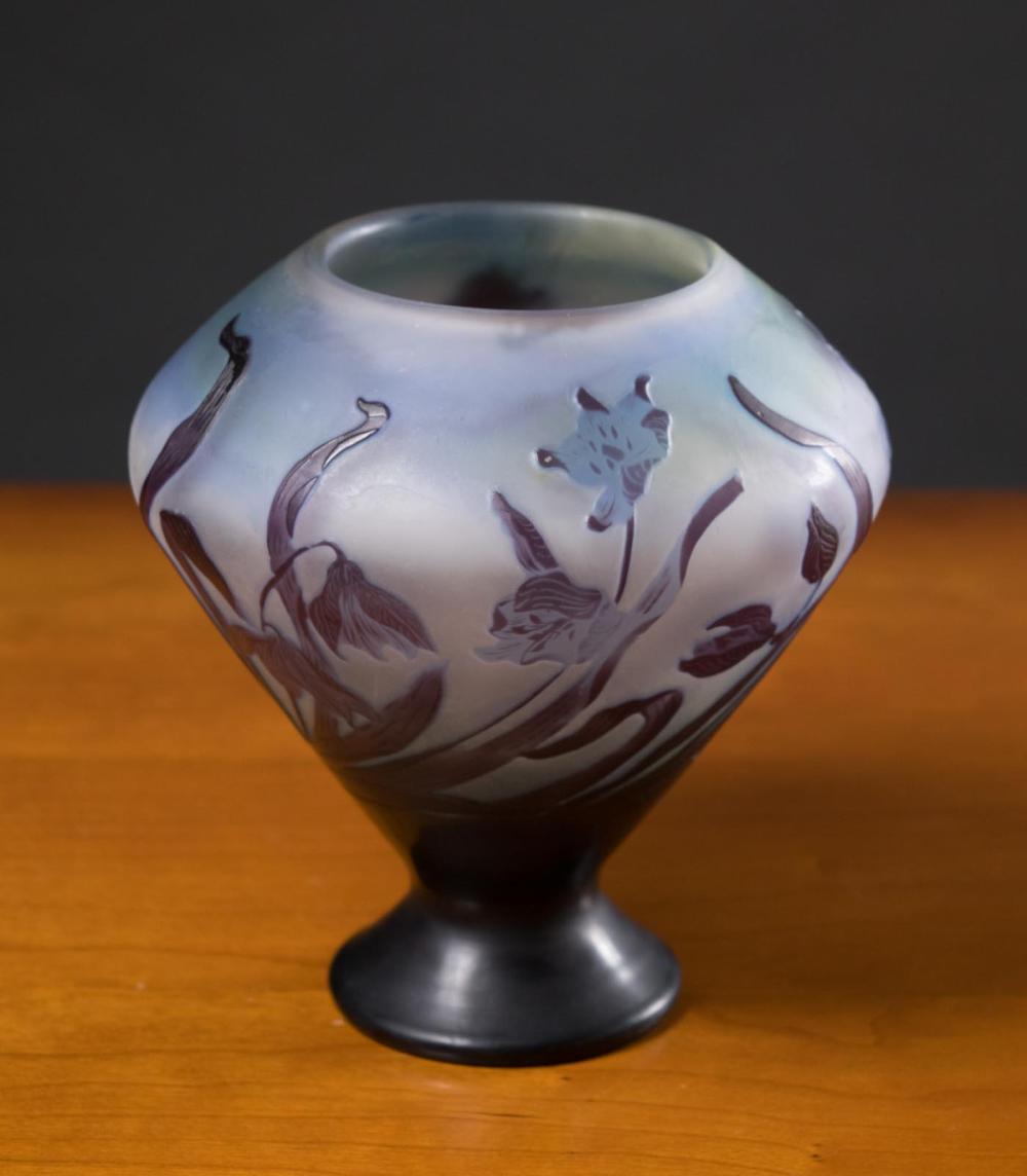 Appraisal: EMILE GALLE CAMEO GLASS FOOTED VASE with wide shoulders tapered