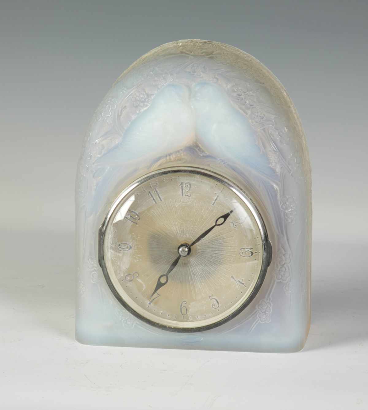 Appraisal: Rene Lalique Naiades Clock Clear frosted glass clock w birds