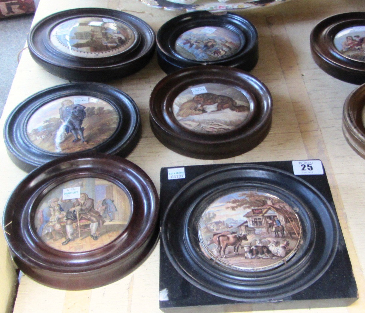 Appraisal: Six Prattware pot lids comprising Strasburg The Blue Boy Dr