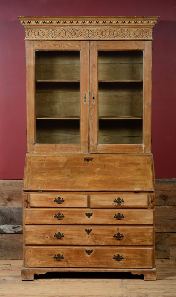 Appraisal: GEORGE III PINE BUREAU BOOKCASE With an overhanging dentil molded