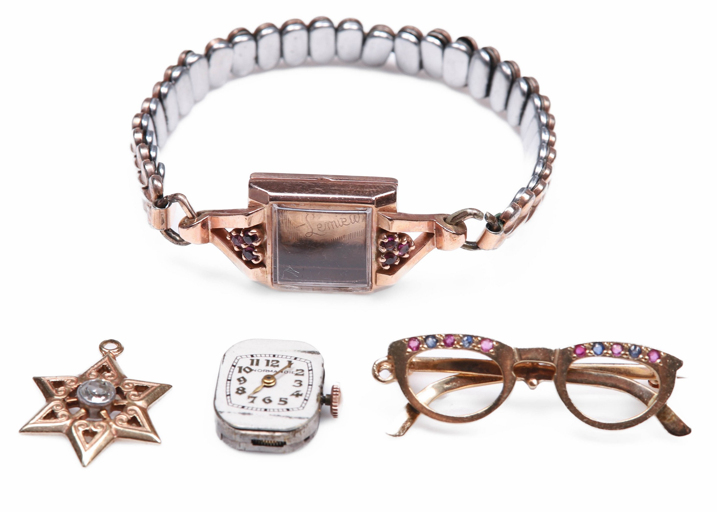 Appraisal: Gold charms and watch to include K Star of David