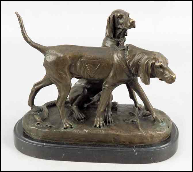 Appraisal: PATINATED BRONZE HOUNDS After ''A Cain'' raised on a ''