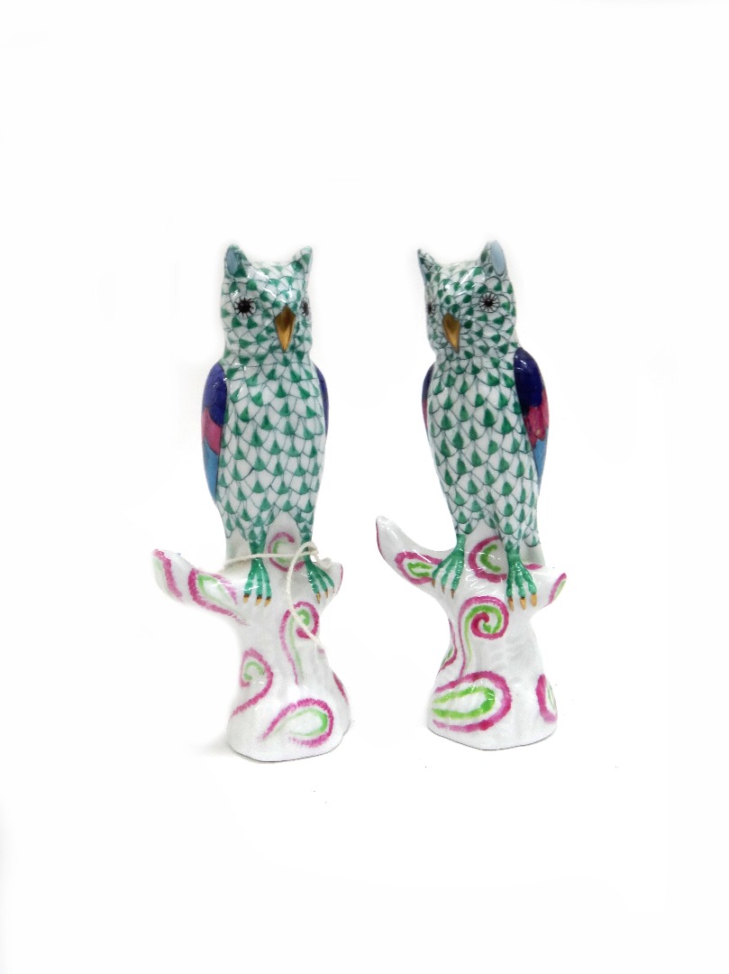 Appraisal: A pair of Herend porcelain figures of owls perched on