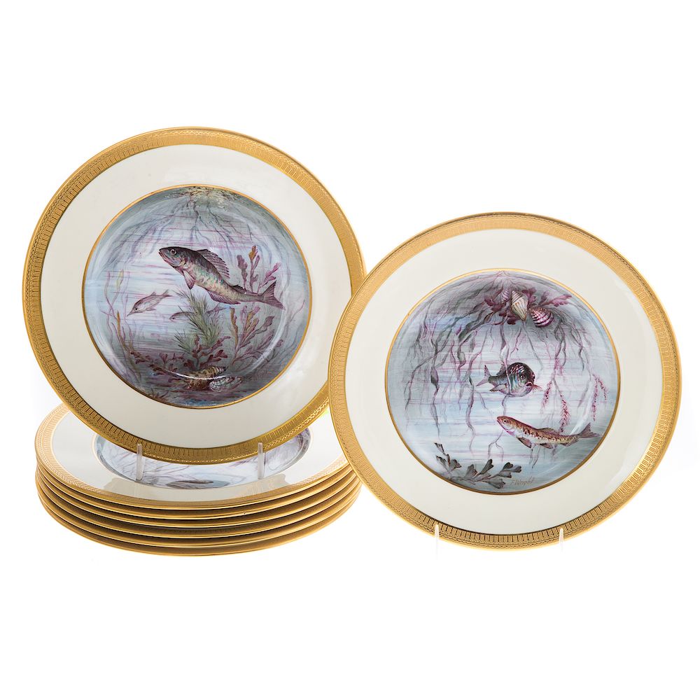 Appraisal: Set Copeland Spode China Painted Fish Plates each signed F