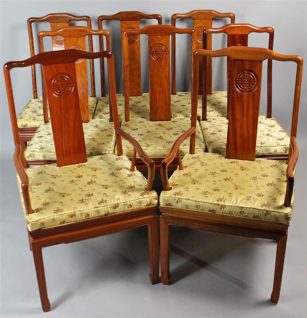 Appraisal: SET OF EIGHT CHINESE CONTEMPORARY HARDWOOD DINING CHAIRS INCLUDING TWO