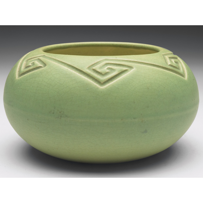 Appraisal: Rookwood bowl geometric design green matte glaze C ''wx ''h