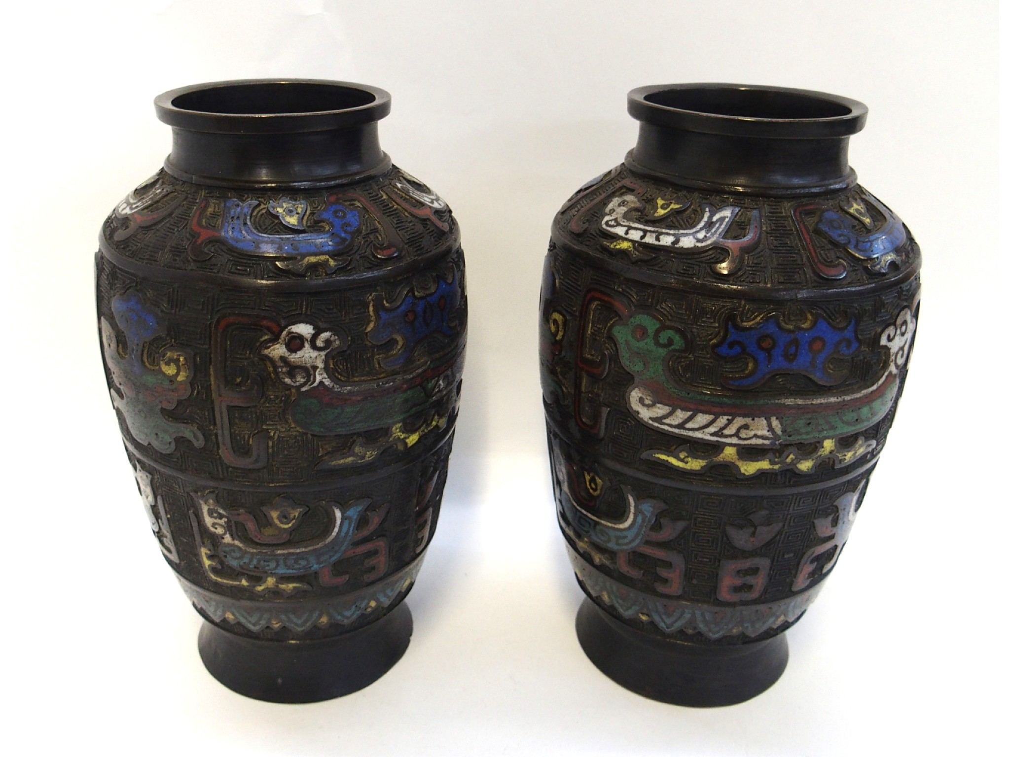 Appraisal: Pair of Chinese bronzed metal vase with enamel decoration