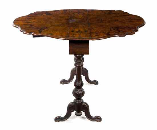 Appraisal: A Continental Burlwood Drop-Leaf Table having a rectangular top over