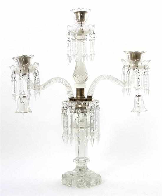 Appraisal: Regency crystal three-light candelabrum second half th century center bobeche