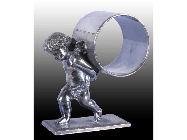 Appraisal: Walking Winged Cherub Figural Napkin Ring Description Cherub carries napkin