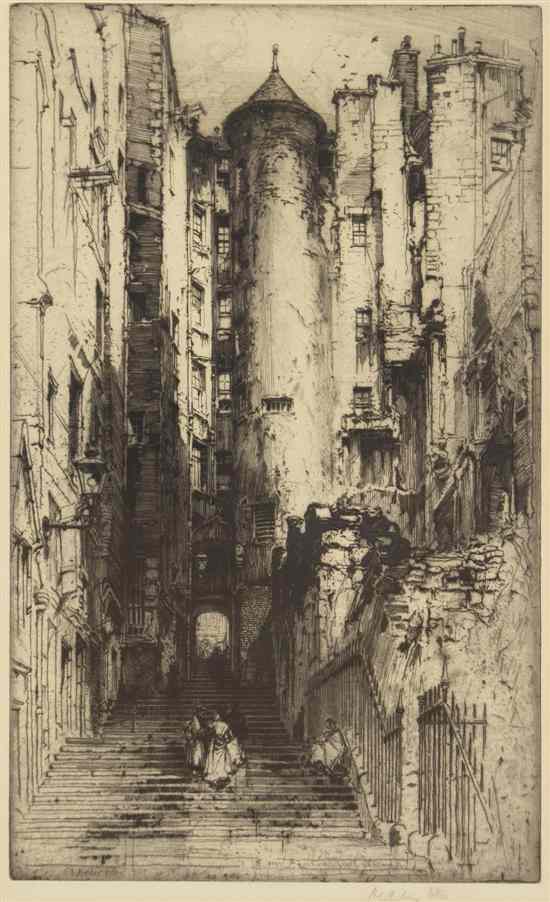 Appraisal: Hedley Fitton British - Rue St Romaine Rouen etching signed