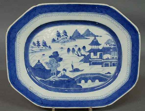 Appraisal: Blue and white Canton porcelain platter c x