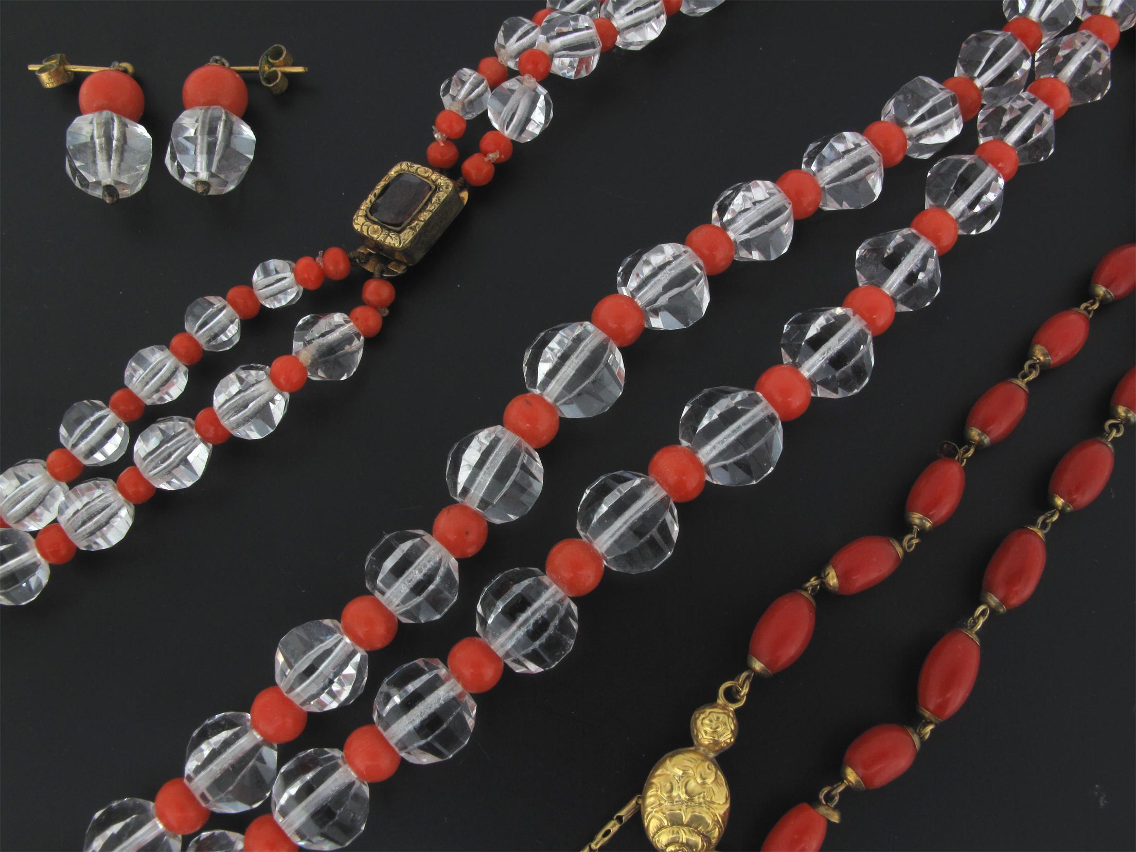 Appraisal: A crystal and coral two row necklace