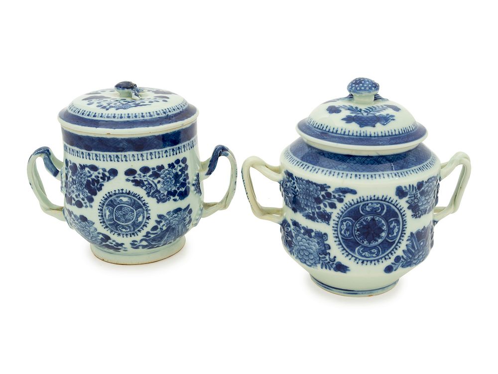 Appraisal: A Chinese Export Blue Fitzhugh Porcelain Two-Handled Sugar Bowl and