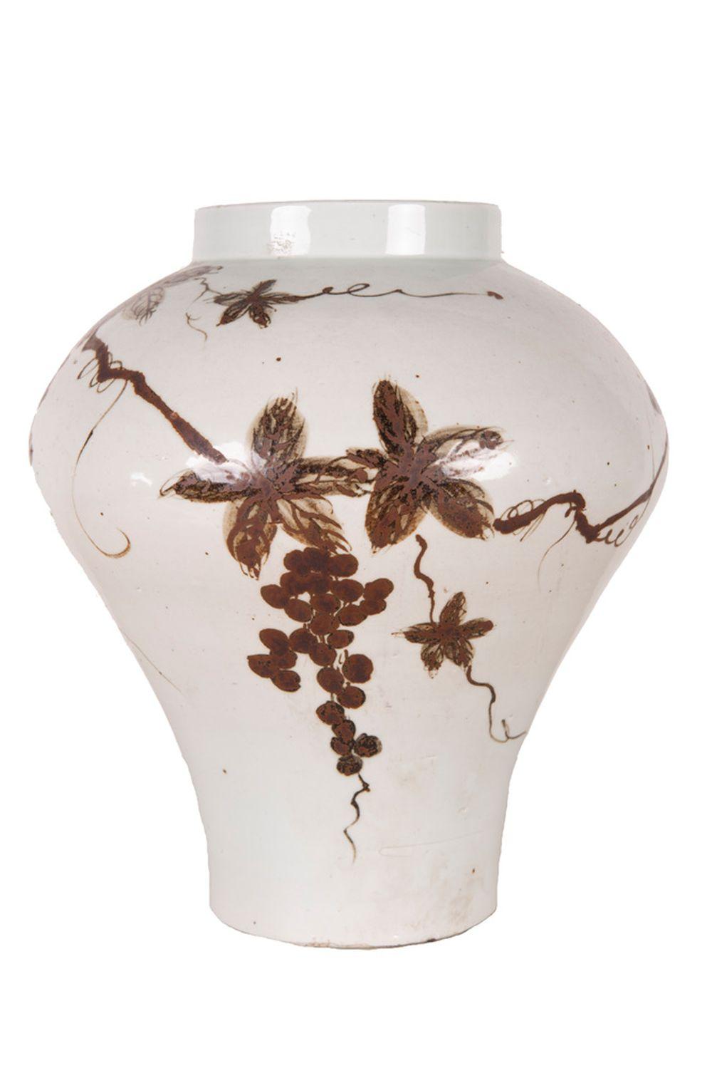 Appraisal: KOREAN BROWN WHITE GLAZED CERAMIC JAR inches high Condition