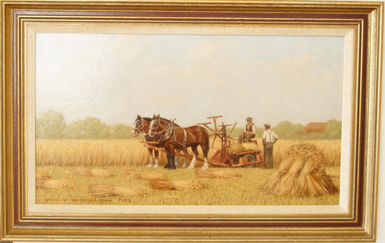 Appraisal: Robin Wheeldon b 'Horse Harvest' oil on board signed and