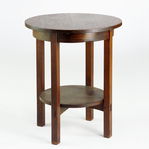 Appraisal: L J G STICKLEY Lamp table with circular overhanging top